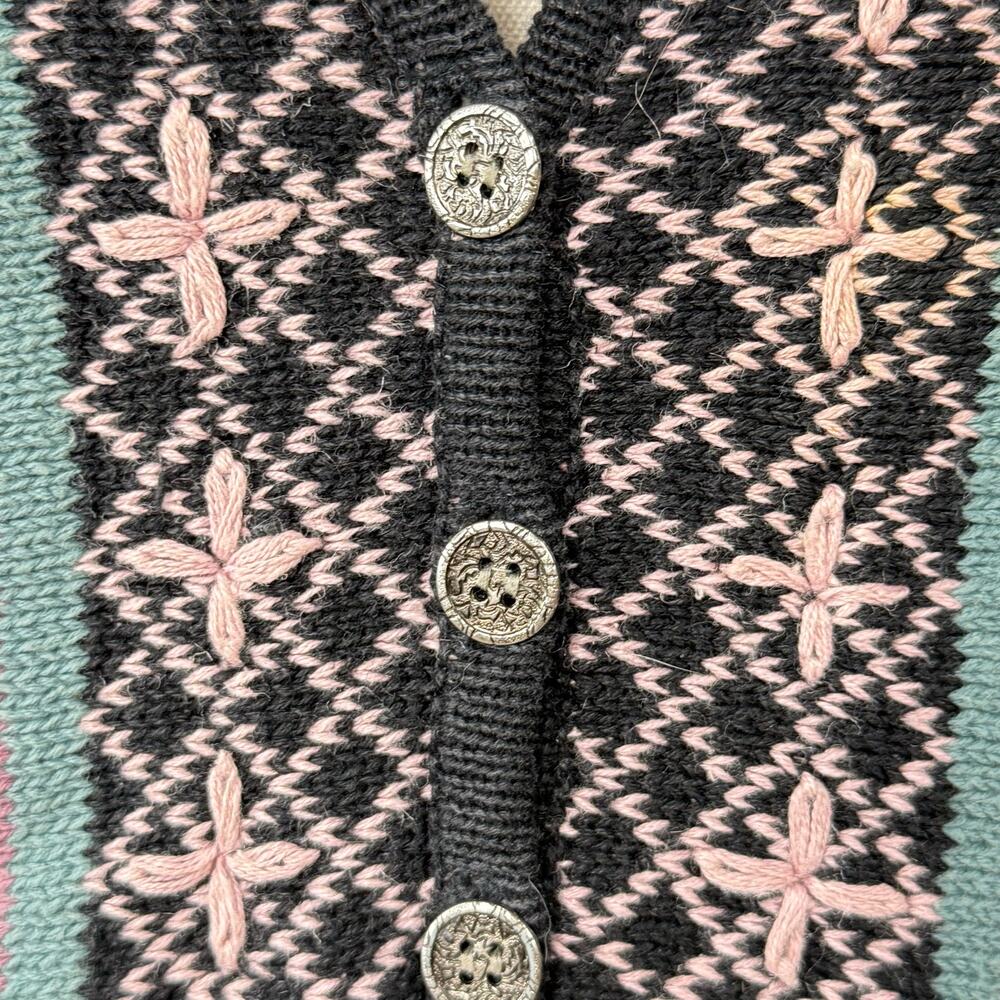 Vtg 90s Floral Embroidered Sweater Vest Cottage Fairy Grunge Witchy Whimsigoth L - Picture 4 of 9